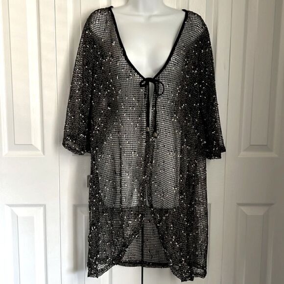 Papa From Vancouver Black/White Cotton Blend Beach Cover Up/Cardigan Top Sz S/M‎ - Picture 1 of 14